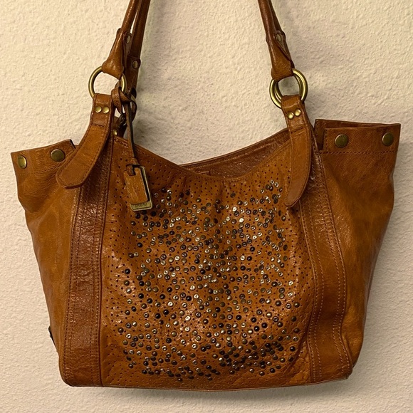 Frye Deborah Frye Brown Leather Purse Frye Deborah Whiskey Studded